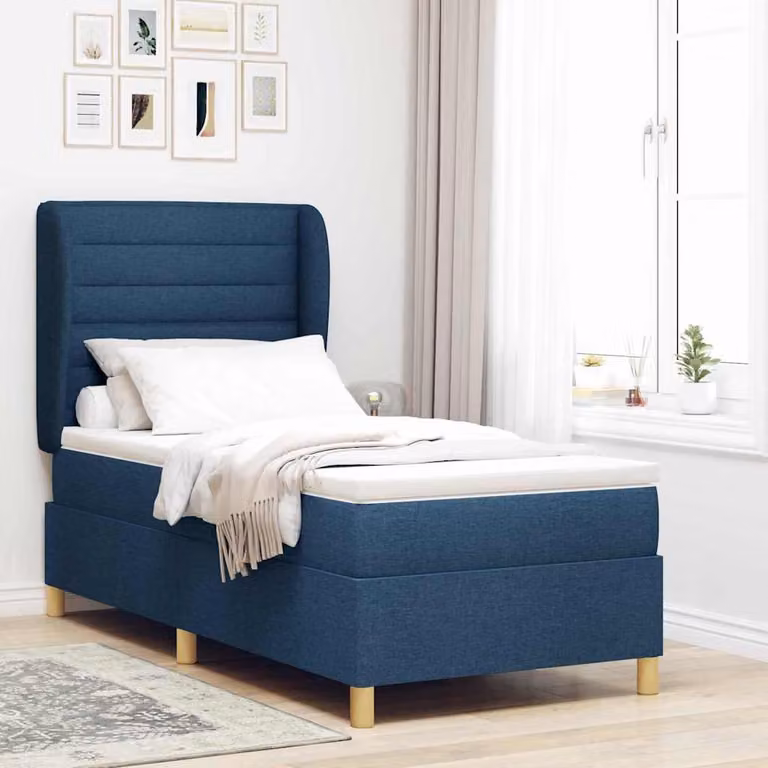 Maison Exclusive - Letto boxspring con materasso e testiera blu 200 x 90 cm in tessuto