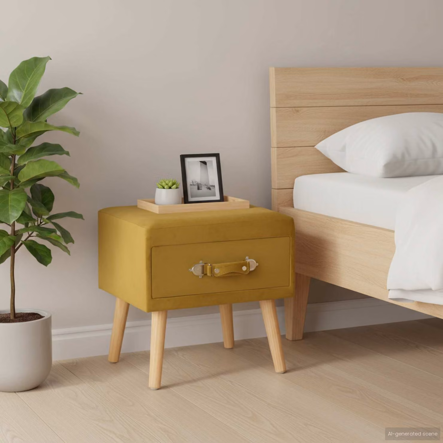 Comodino vidaXL in Velluto Giallo con Struttura in Legno di Pino L/P/H: 40 x 35 x 40 cm