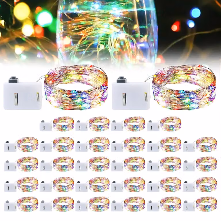 Catena luminosa a LED, 2 metri, 20 LED, alimentata a batteria, impermeabile, multicolore