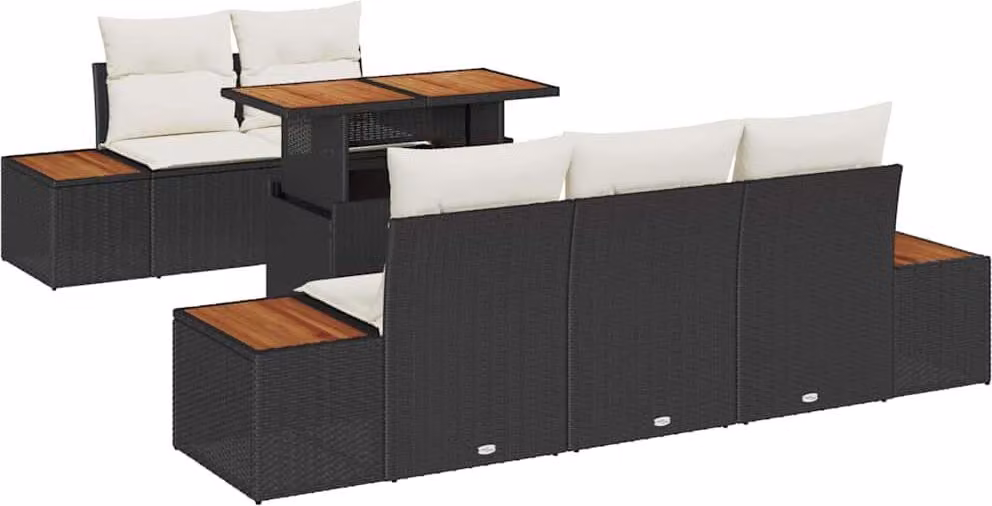 Set Divano da Giardino con archiviazione 6 pcs Nero Poly Rattan