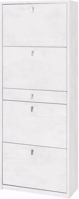Scarpiera Sarmog con 4 Ante e 1 Cassetto, Colore Bianco Opaco, L: 63 cm, P: 29 cm, H: 164 cm