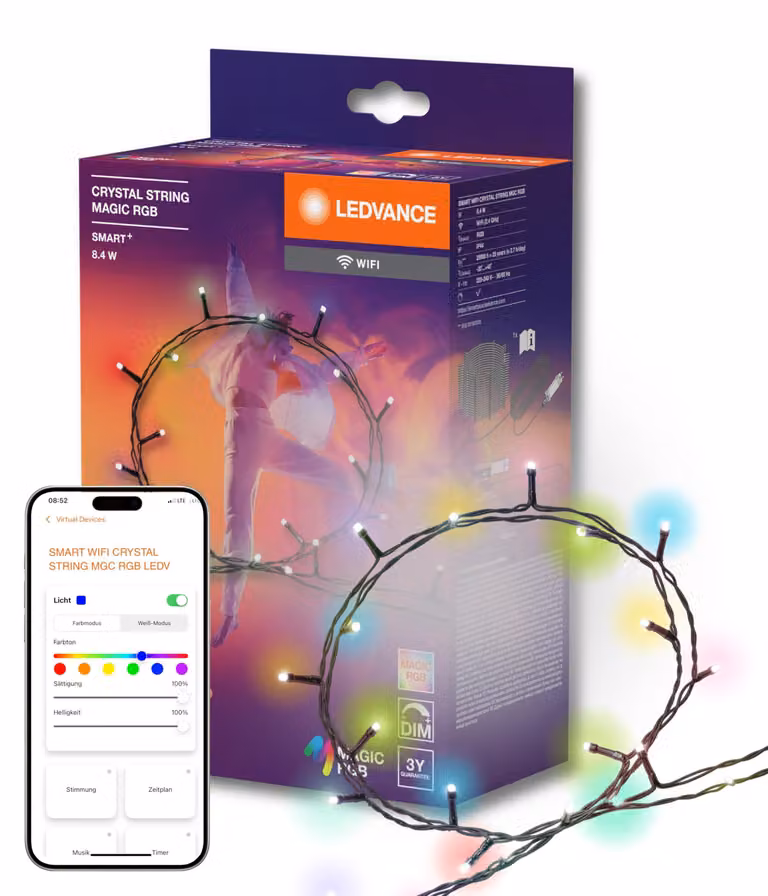 LEDVANCE SMART WIFI CRYSTAL Fata LED con luce colorata, Macig RGB, dimmerabile, nero, lampadine non sostituibili