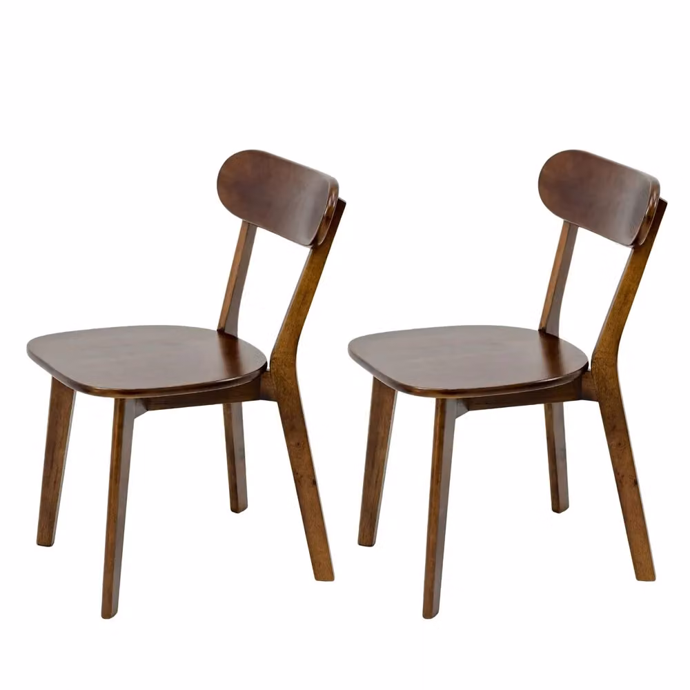 Set di 2 sedie da pranzo Minimal in legno massello noce color marrone con schienale curvo e stile moderno per cucina o soggiorno – 2