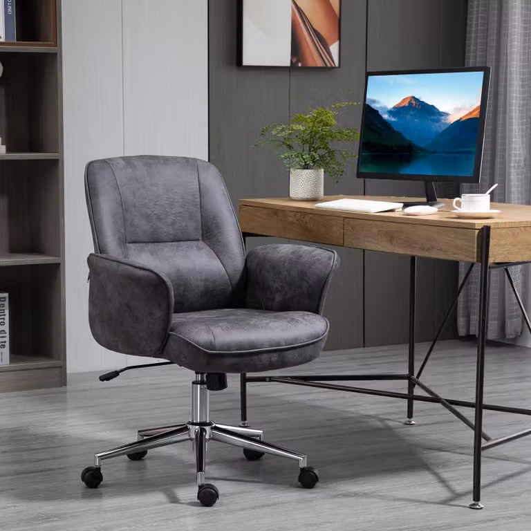 okwish Sedia da ufficio, sedia da scrivania XXL, sedia girevole da lavoro con funzione dondolo e linee arrotondate, sedia da computer, regolabile in altezza, grigio