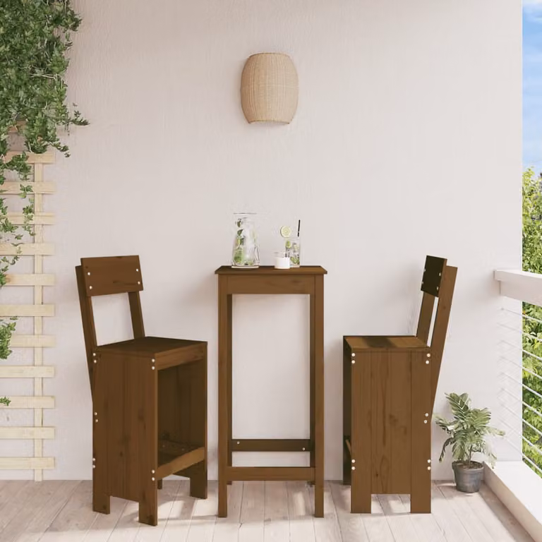 Set di 2 sgabelli da bar vidaXL in legno massello di pino, colore marrone ambra, L 40 cm x P 48,5 cm x H 115,5 cm