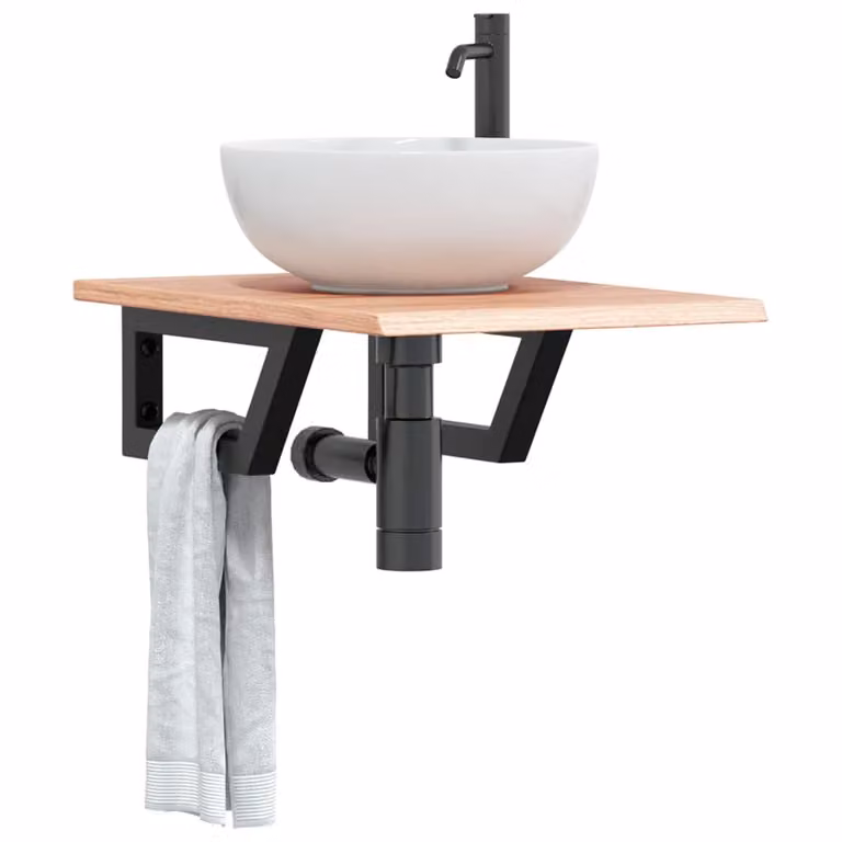 vidaXL Ripiano da parete per lavabo moderno in legno di rovere e metallo nero e marrone