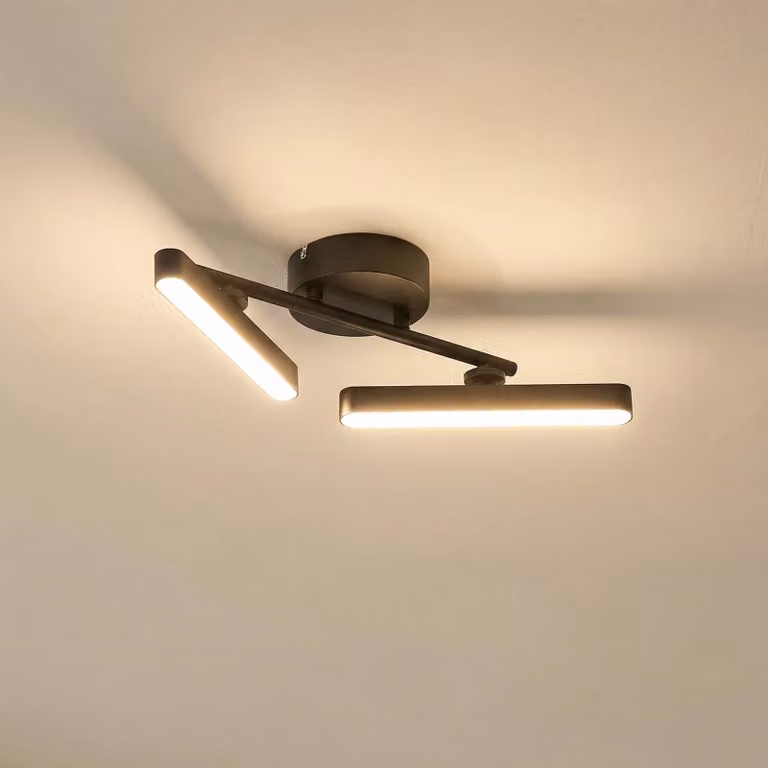 Plafoniera a LED Eldrin Lindby, dimmerabile, Nero, Soggiorno / Sala da pranzo, Metallo, Moderno, Plafoniera LED