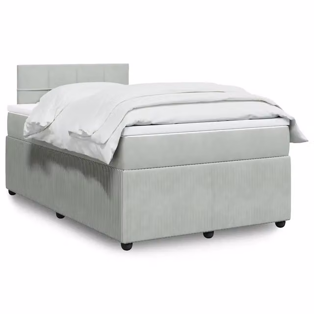 Letto a molle con materasso ibrido vidaXL in velluto grigio e bianco L/P/H: 120 x 200 x 100,5 cm