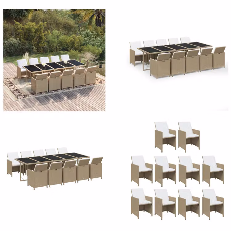 vidaXL set da pranzo da giardino 11 pezzi con cuscini in poly rattan beige - Set da pranzo da giardino - Set da pranzo da giardino - Set da pranzo in poly rattan - Set da pranzo da esterno