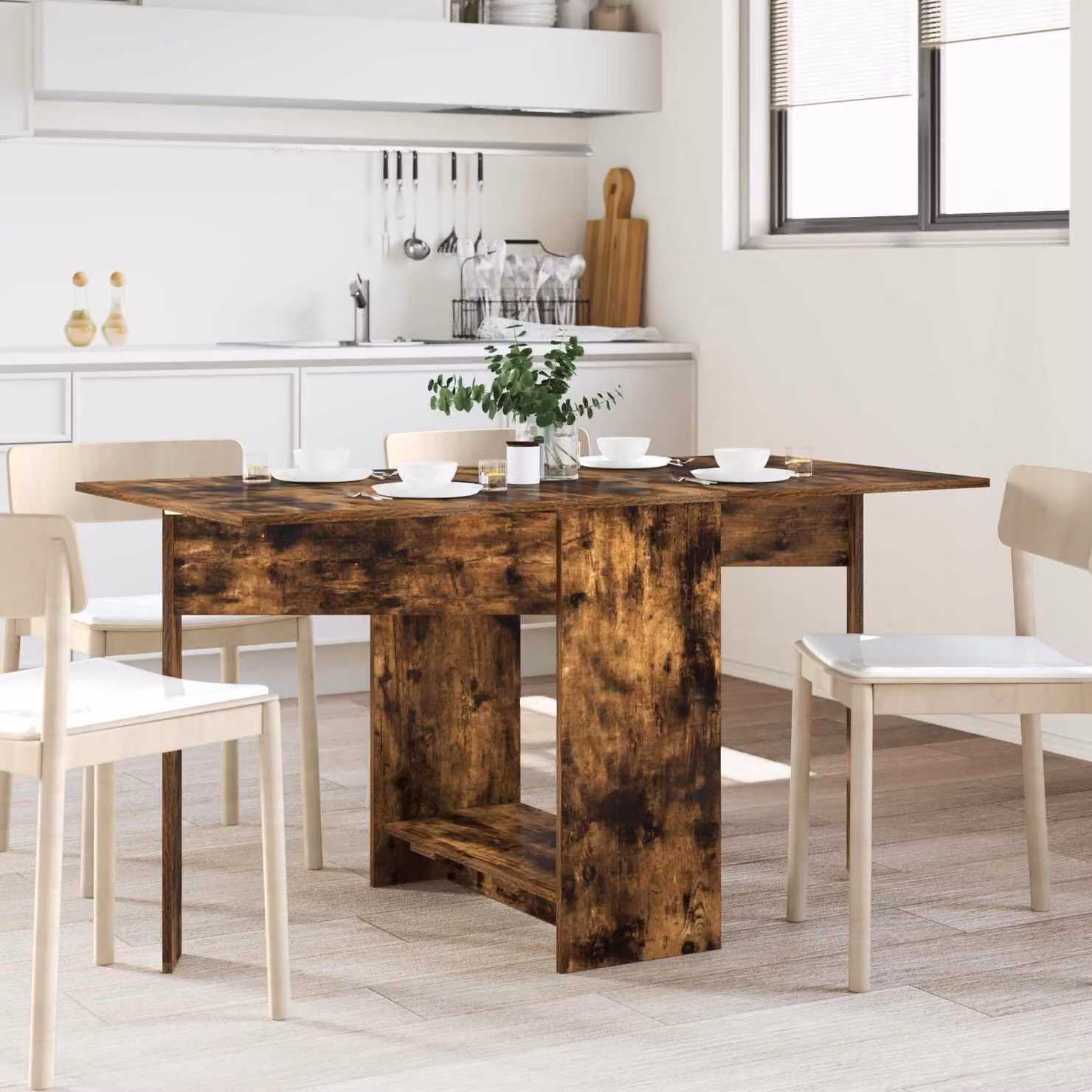Maison Exclusive - Tavolo da pranzo, dimensioni 138 x 70 x 73,5 cm, realizzato in legno impiallacciato con finitura in rovere affumicato