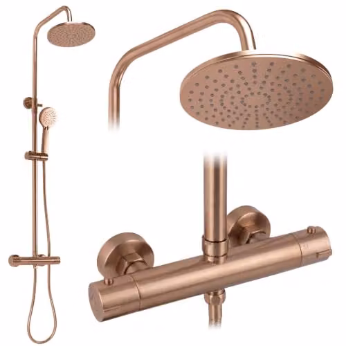 Rea - Set doccia con termostato Parot Rame chiaro spazzolato - 22 x 22 x 120 cm