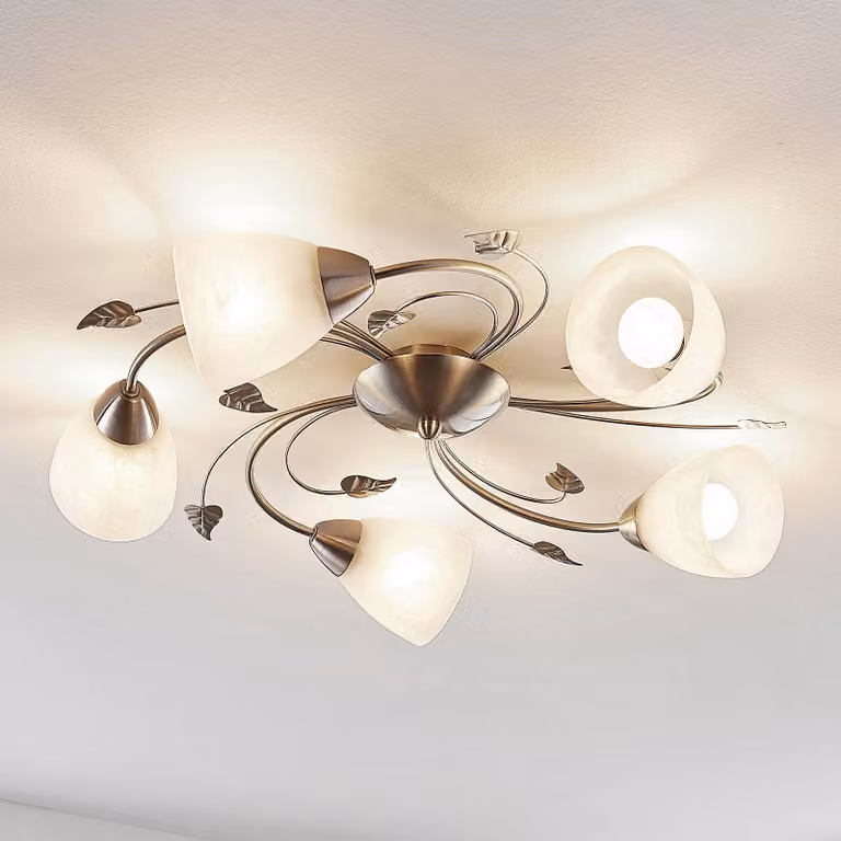 Plafoniera soffitto Yannie Lindby, dimmerabile, Alluminio / Grigio / Zincato, Soggiorno / Sala da pranzo, Metallo, Antico, Plafoniera
