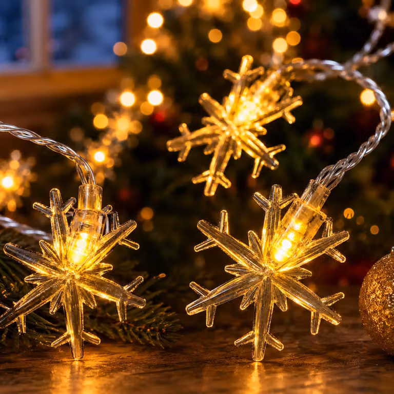 Catena luminosa con fiocchi di neve, 5 metri, 40 LED, luce bianco caldo, 2700 K