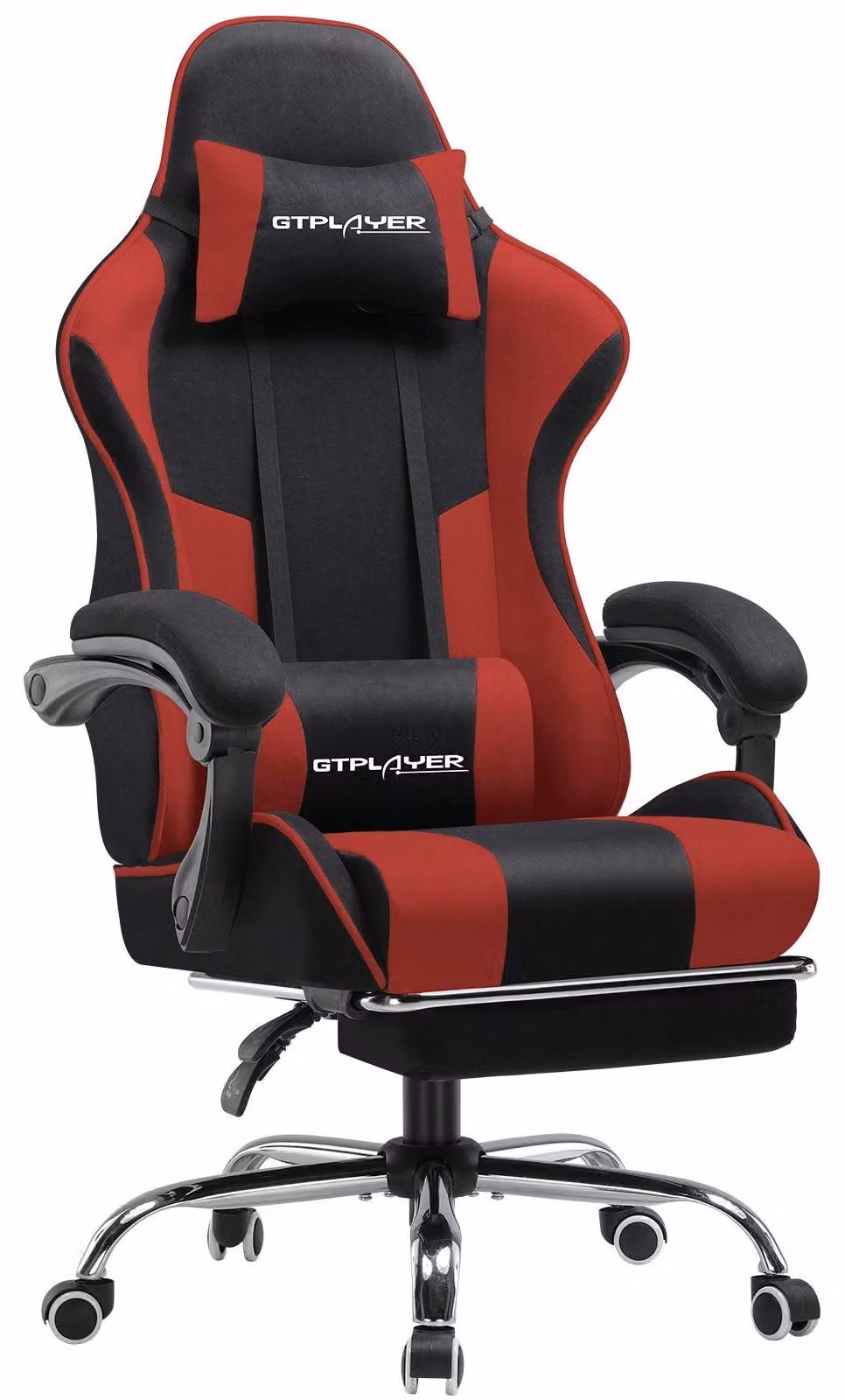 Sedia da gaming con funzione massaggio - Sedia da ufficio ergonomica con poggiapiedi - Sedia girevole con portata massima di 150 kg - Regolabile in altezza, con braccioli e rotelle - Rivestimento in tessuto rosso