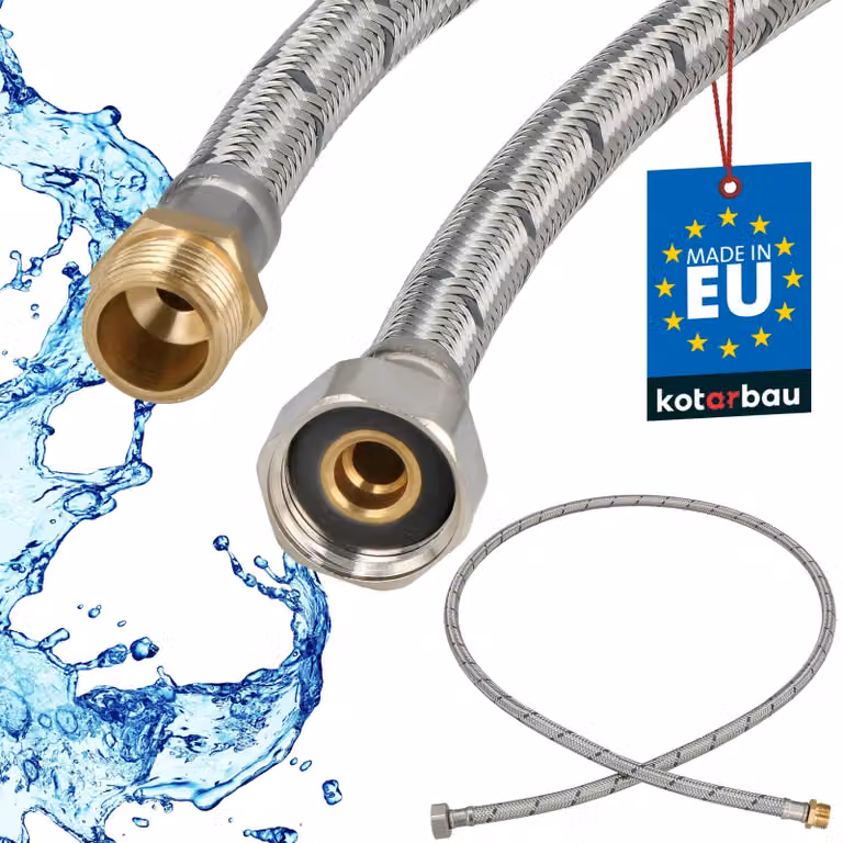 KOTARBAU® Tubo Flessibile per Rubinetto 1/2" x 3/8" Rinforzato 140cm Tubo Flessibile Rubinetto Cucina Maschio x Femmina Acciaio Inox