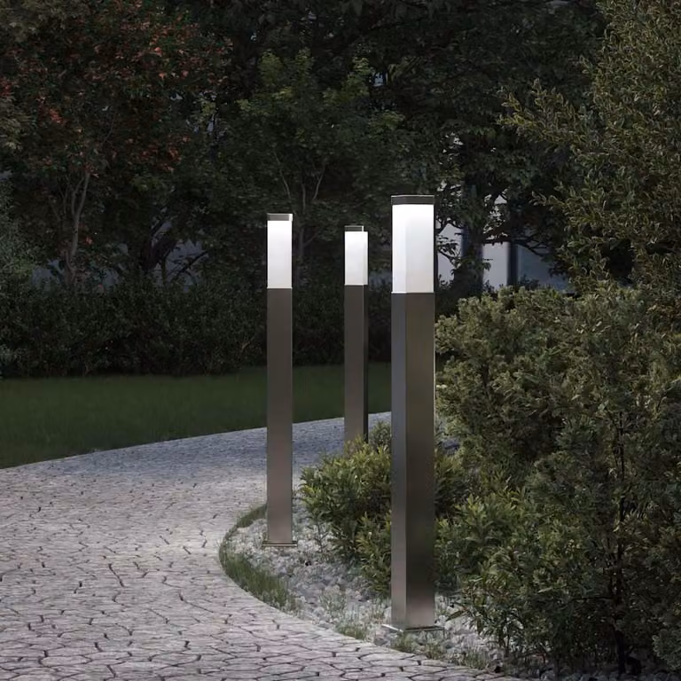 Set di 3 lampioni a palo vidaXL in acciaio inox color argento, IP44, altezza 80 cm