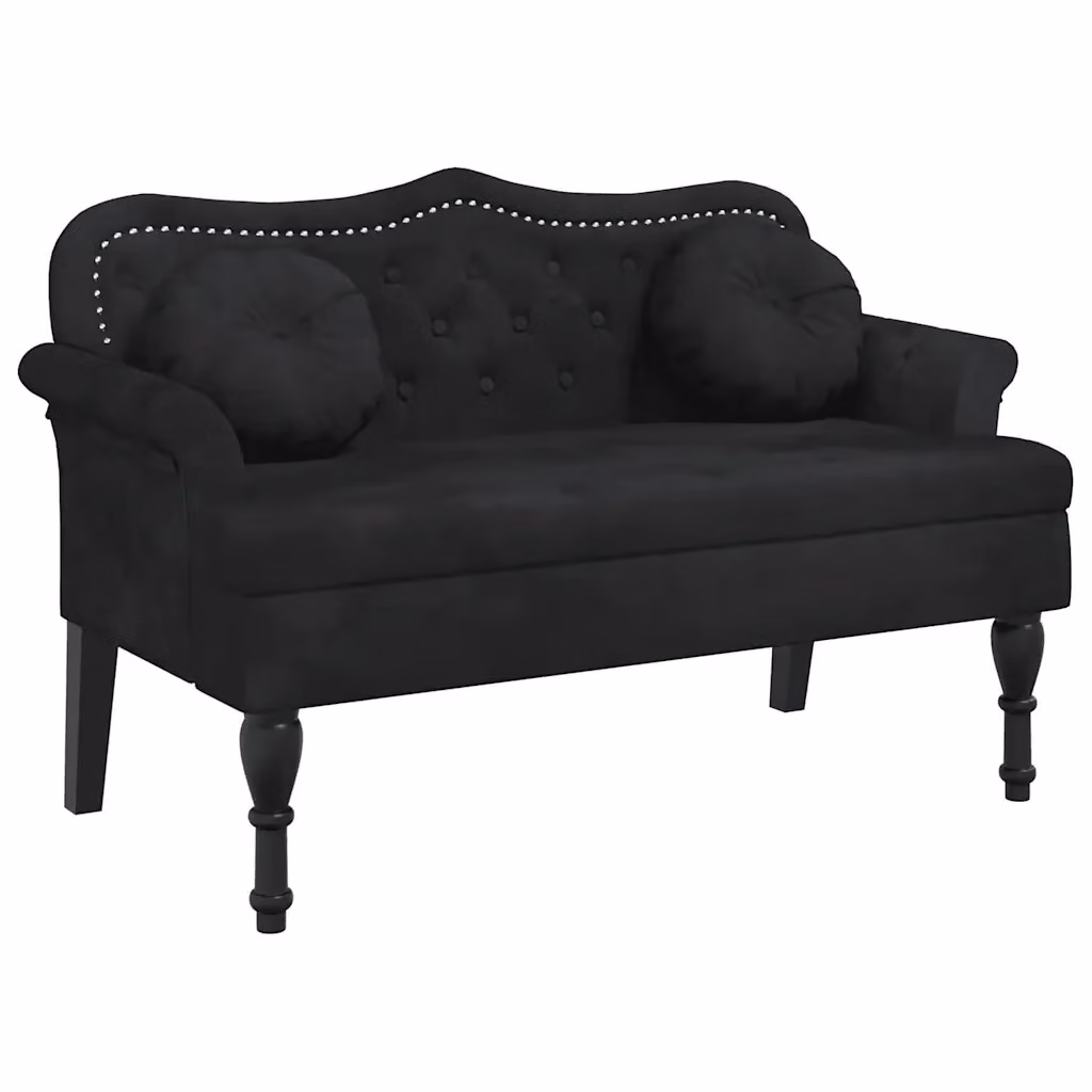 Panca con cuscini vidaXL in velluto nero con struttura in legno L: 120,5 cm, P: 65 cm, H: 75 cm – 2