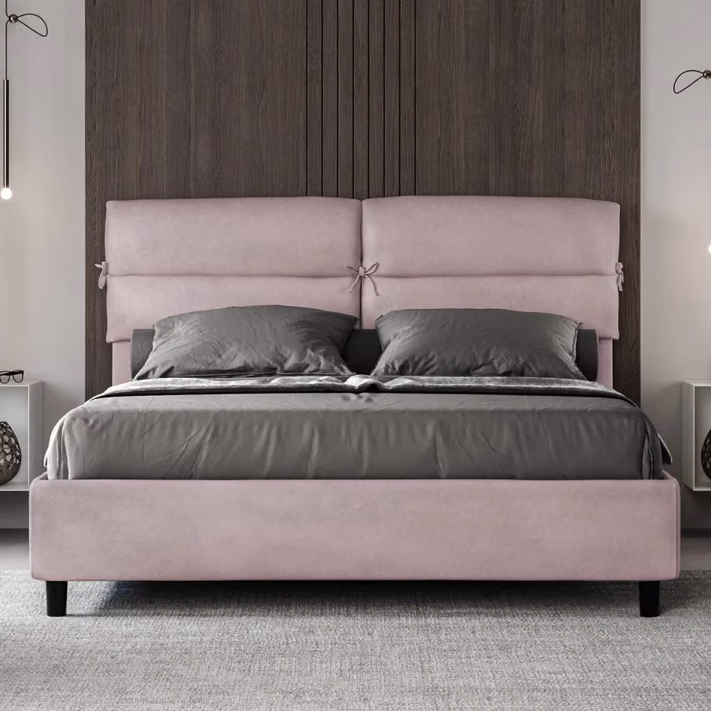 Letto Matrimoniale Nandy con Contenitore e Testata Imbottita in Microfibra Colore Glicine L/P/H: 160 x 190 x 110 cm – 2