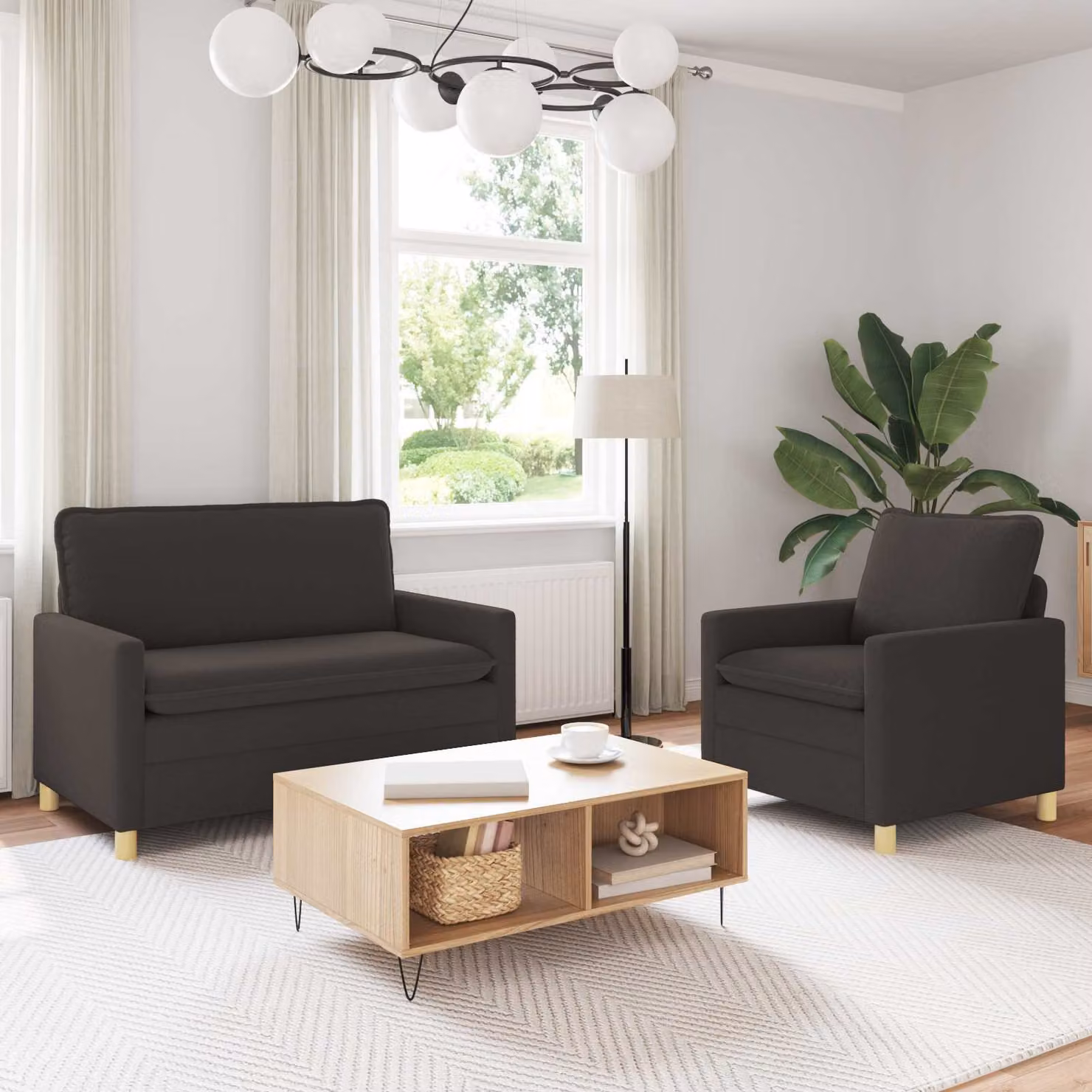 Set di 2 divani moderni vidaXL in tessuto grigio con struttura in metallo e coperture rimovibili