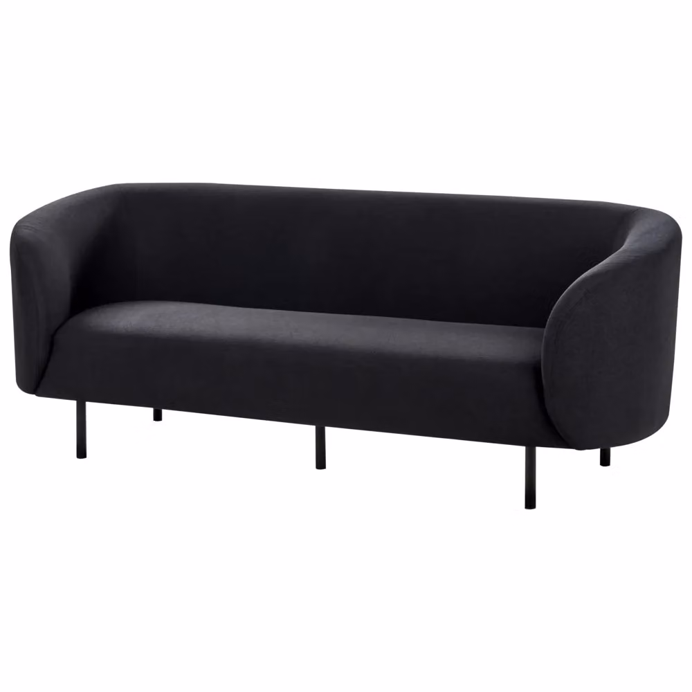 Divano 3 posti Beliani in tessuto nero stile glamour per soggiorno L: 200 cm, P: 79 cm, H: 70 cm – 2