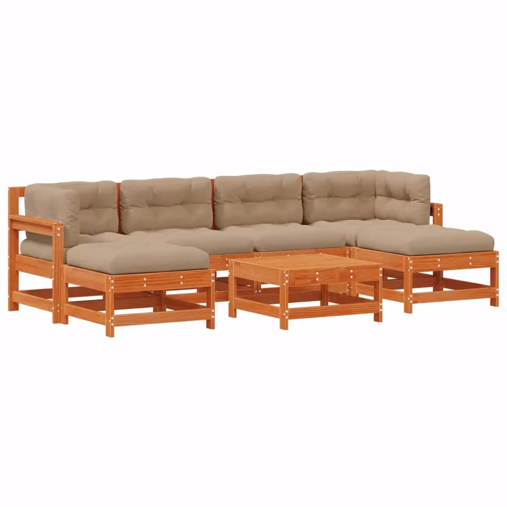 Set Lounge da Giardino a Forma di L vidaXL in Legno di Pino Cerato Marrone con 7 Pezzi e Cuscini Inclusi – 2