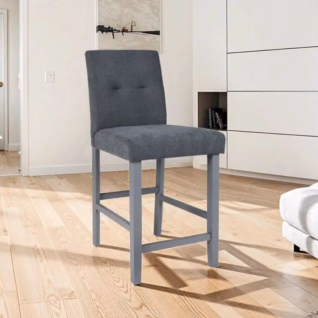 Sgabello Alex EFFEZETA ITALIA in legno e tessuto grigio L: 44,0 cm, P: 47,5 cm, H: 62,5 cm – 1