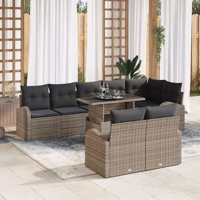 Set Divano da Giardino 9 pz Grigio polyrattan 3348665