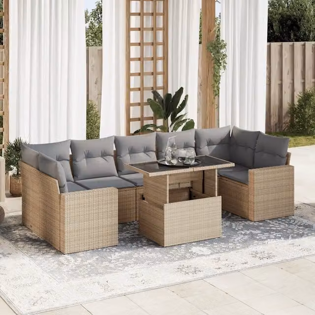 Set Divano da Giardino 8 pz con Cuscini Beige in Polyrattan 3326280