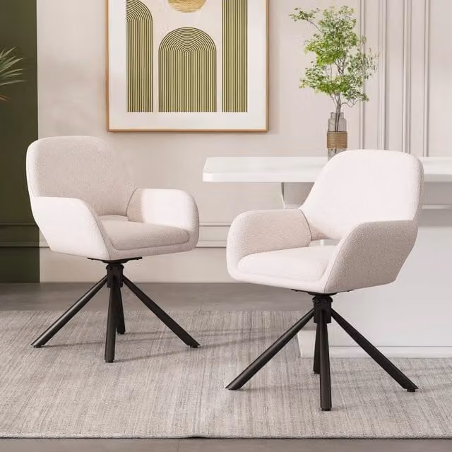 Set da 2 sedie girevoli con braccioli REDOM in tessuto bianco L: 68 cm, P: 65 cm, H: 51 cm