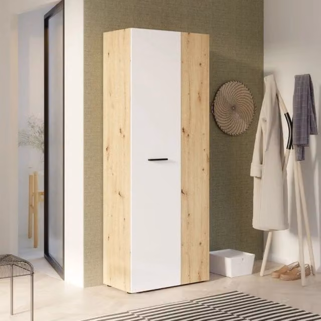 Armadio multiuso Teodoro Home EFFEZETA con 2 ante e portascope, struttura rovere e anta bianca, L/P/H: 68.7 x 36.5 x 181.1 cm