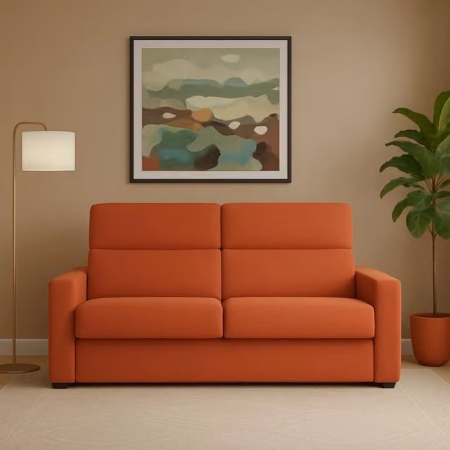 Ozegna Divano Fisso 3 Posti Sfoderabile Made in Italy Arancione L: 220 cm, P: 95 cm
