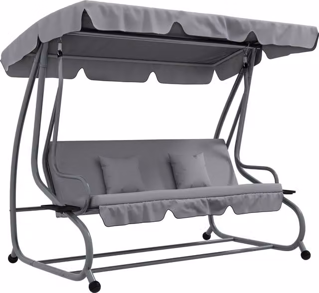 Outsunny Dondolo Letto da Giardino con Tettuccio Regolabile e Vassoi, Acciaio e Poliestere, L/P/H: 200 x 120 x 164 cm, Grigio