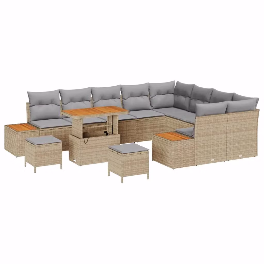 Set Divano da Giardino Moderno vidaXL a Forma a U con Tavolino e Ottoman, Colore Grigio e Beige, Struttura in Acciaio Verniciato a Polvere e Cuscini Resistenti alle Intemperie – 2