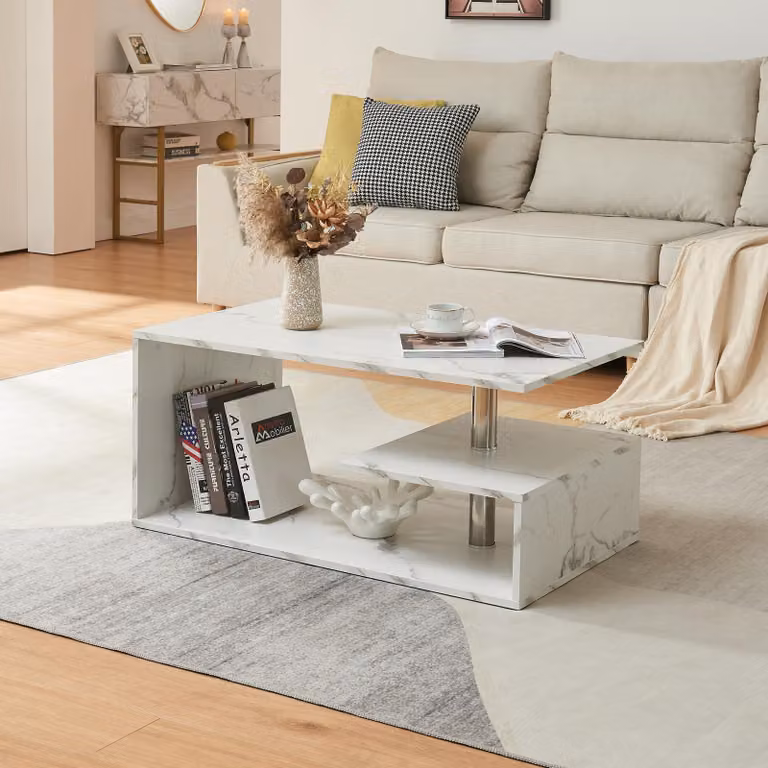 Tavolino 'Haarlem' Tavolo da soggiorno 90 x 50 x 41 cm aspetto marmo, bianco
