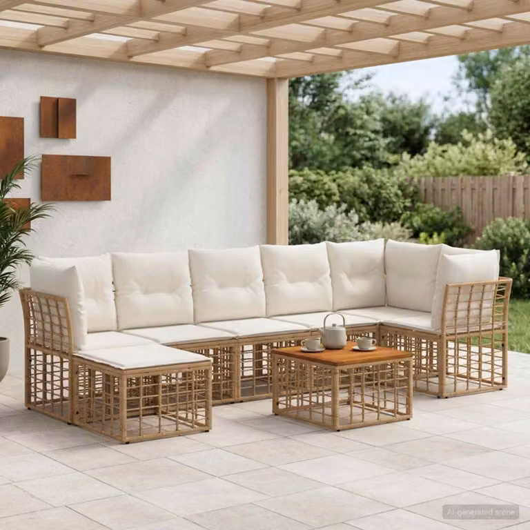 Maison Exclusive - Set da esterno per divano, 8 pezzi. Tessuto in poliestere, colore bianco crema, realizzato con materiali naturali