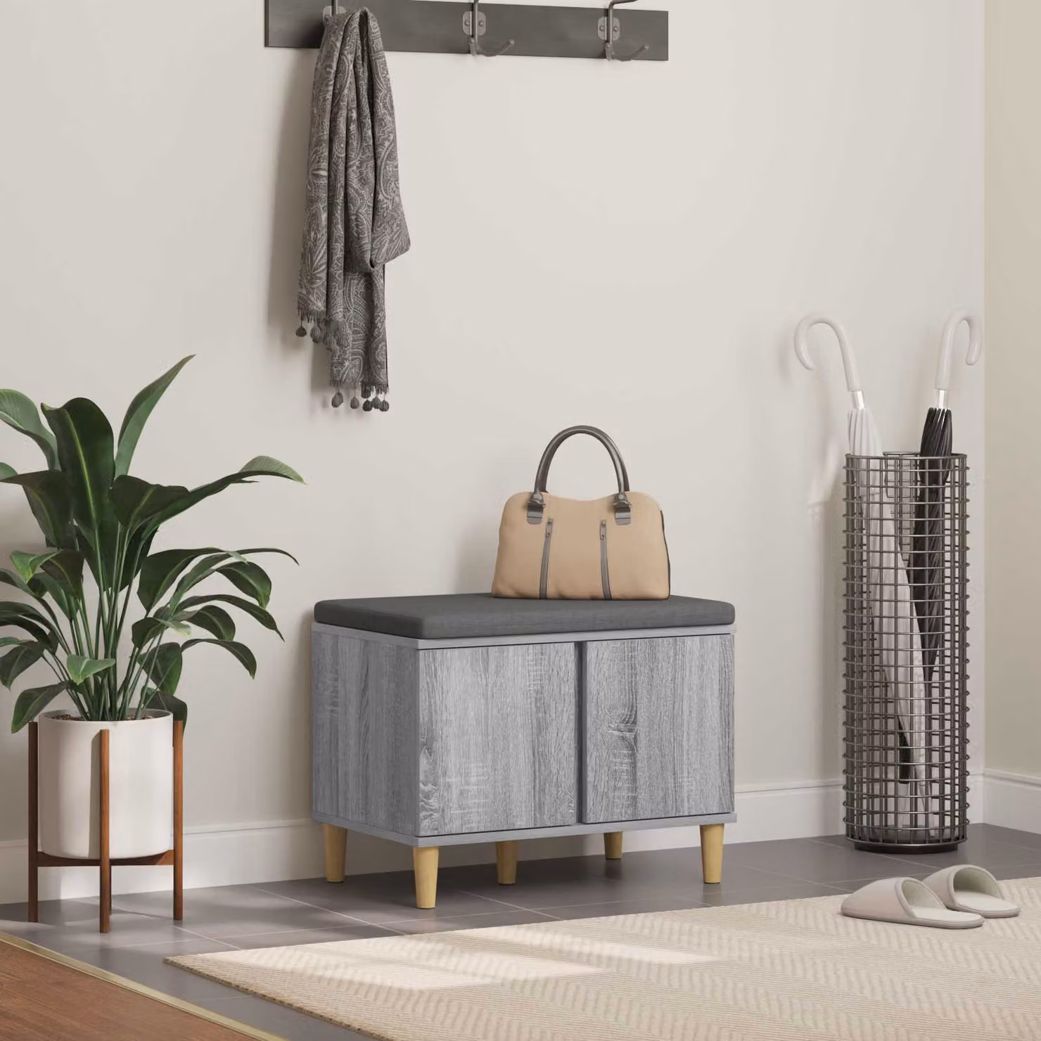 Panca per ingresso con scarpiera vidaXL in stile moderno, colore grigio, L: 60 cm, P: 38 cm, H: 46 cm