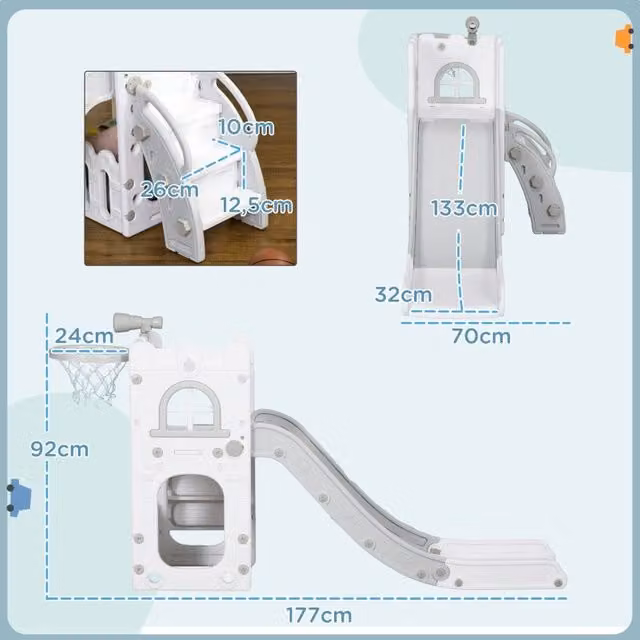 Scivolo 5 in 1 REDOM in plastica grigio e bianco, L/P/H: 177 x 70 x 92 cm