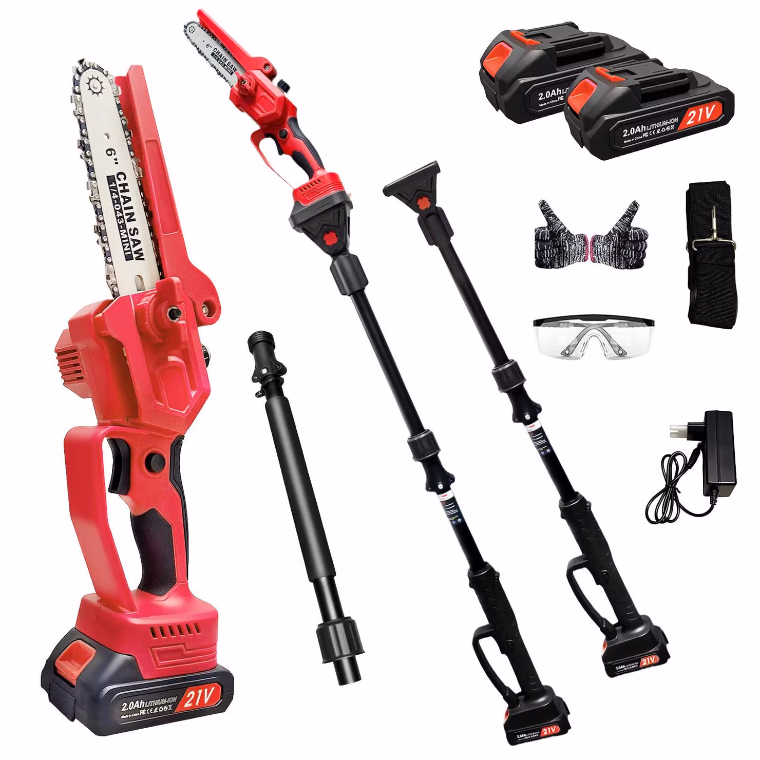 Motosega a batteria ZELURXX 21V con asta telescopica e 2 batterie Motore senza spazzole Tagliasiepi regolabile a 180°