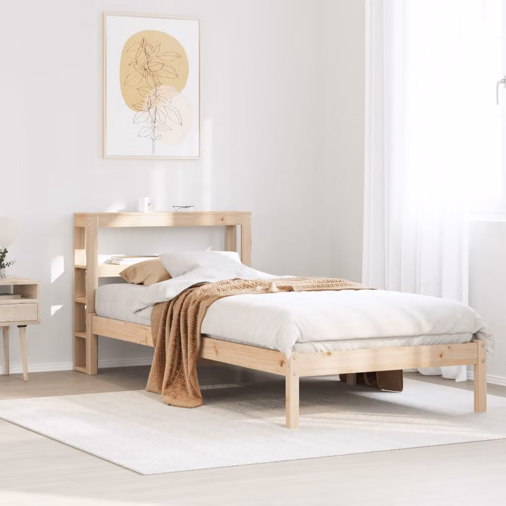 vidaXL Letto in Legno Massello di Pino Rustico Marrone con Ripiani Laterali L/P/H: 90 x 190 cm