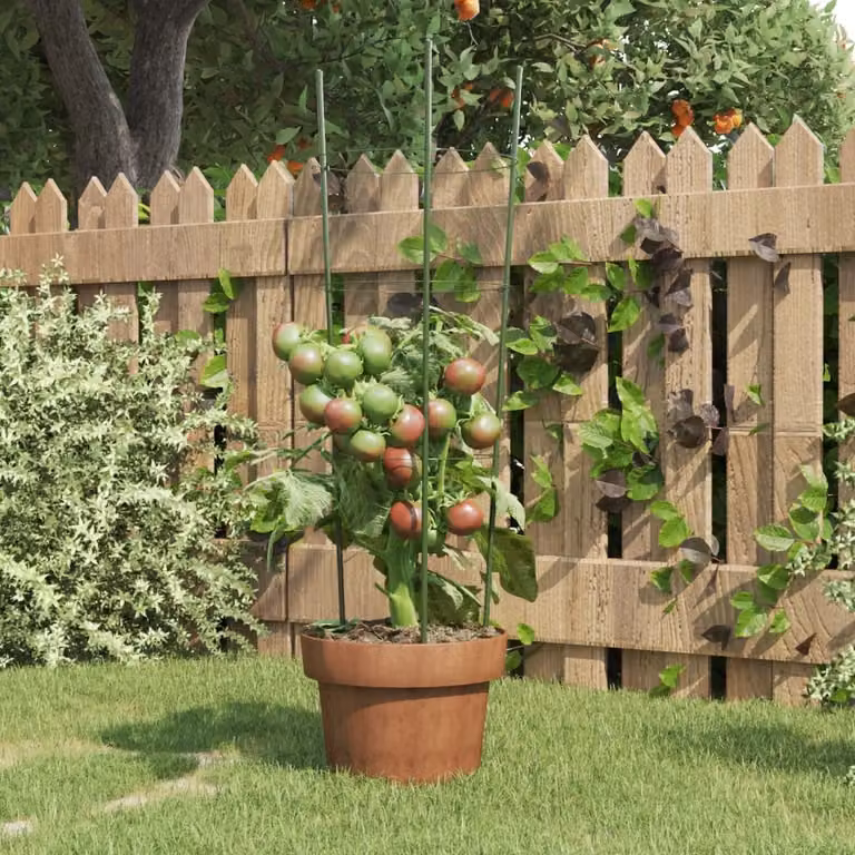 Set di 5 supporti per piante da giardino vidaXL in acciaio verde con 3 anelli, Altezza: 60 cm