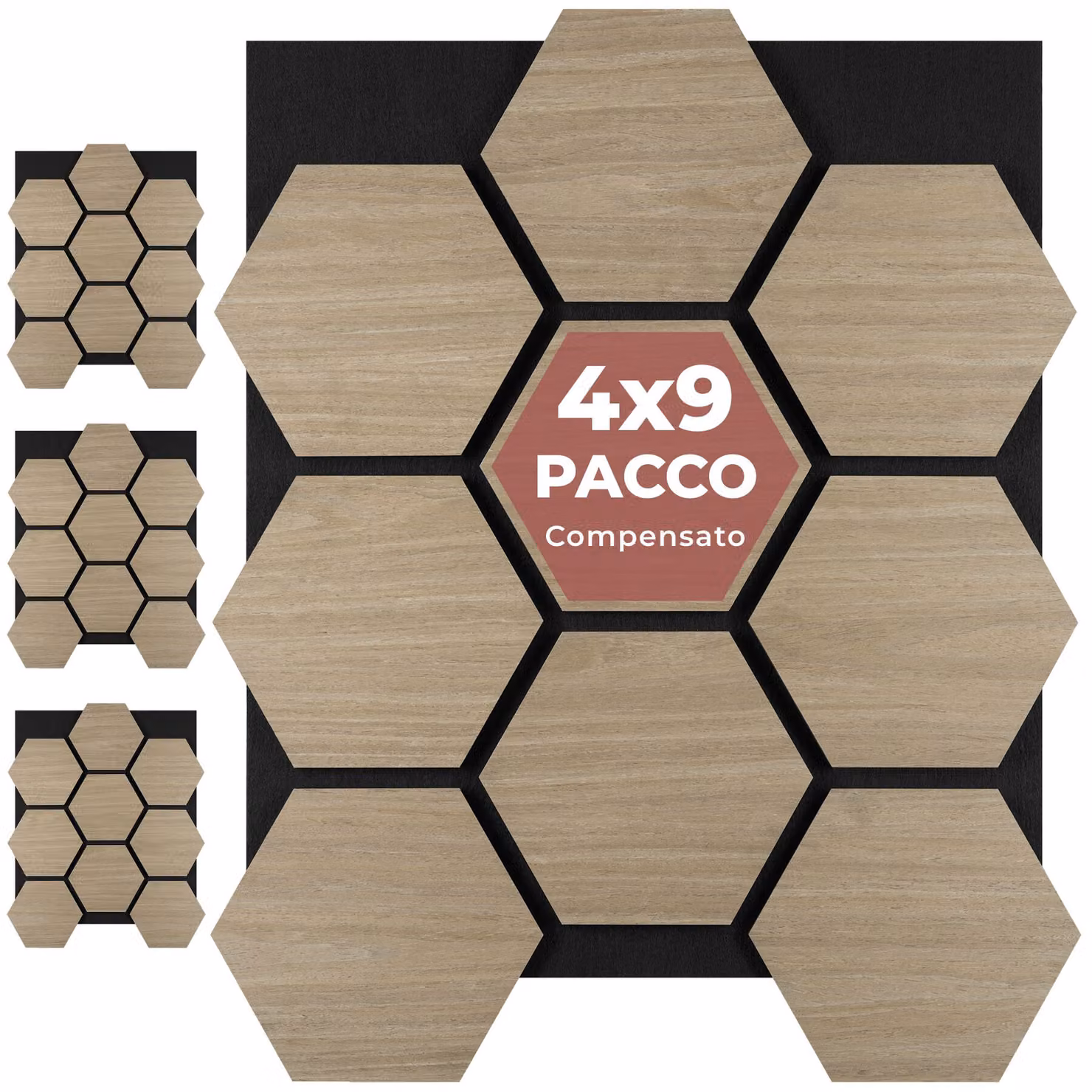 Pannelli acustici Sonic Shield tectake effetto legno Rovere scuro, montaggio a parete, L: 76,0 cm, H: 62,0 cm, P: 1,8 cm – 1