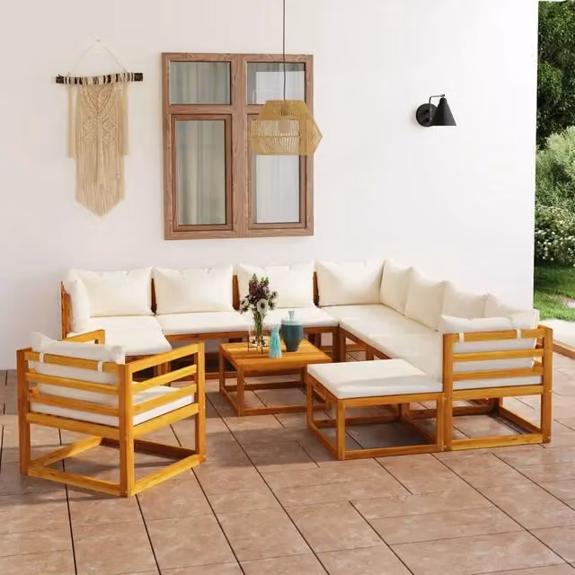 Set Divani da Giardino 12 pz con Cuscini Crema in Legno Acacia 3057649