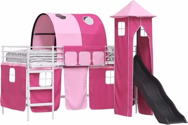 Struttura del letto loft per Bambini | Letto Infantile | Lettino Bianco e Rosa 80 x 200 cm
