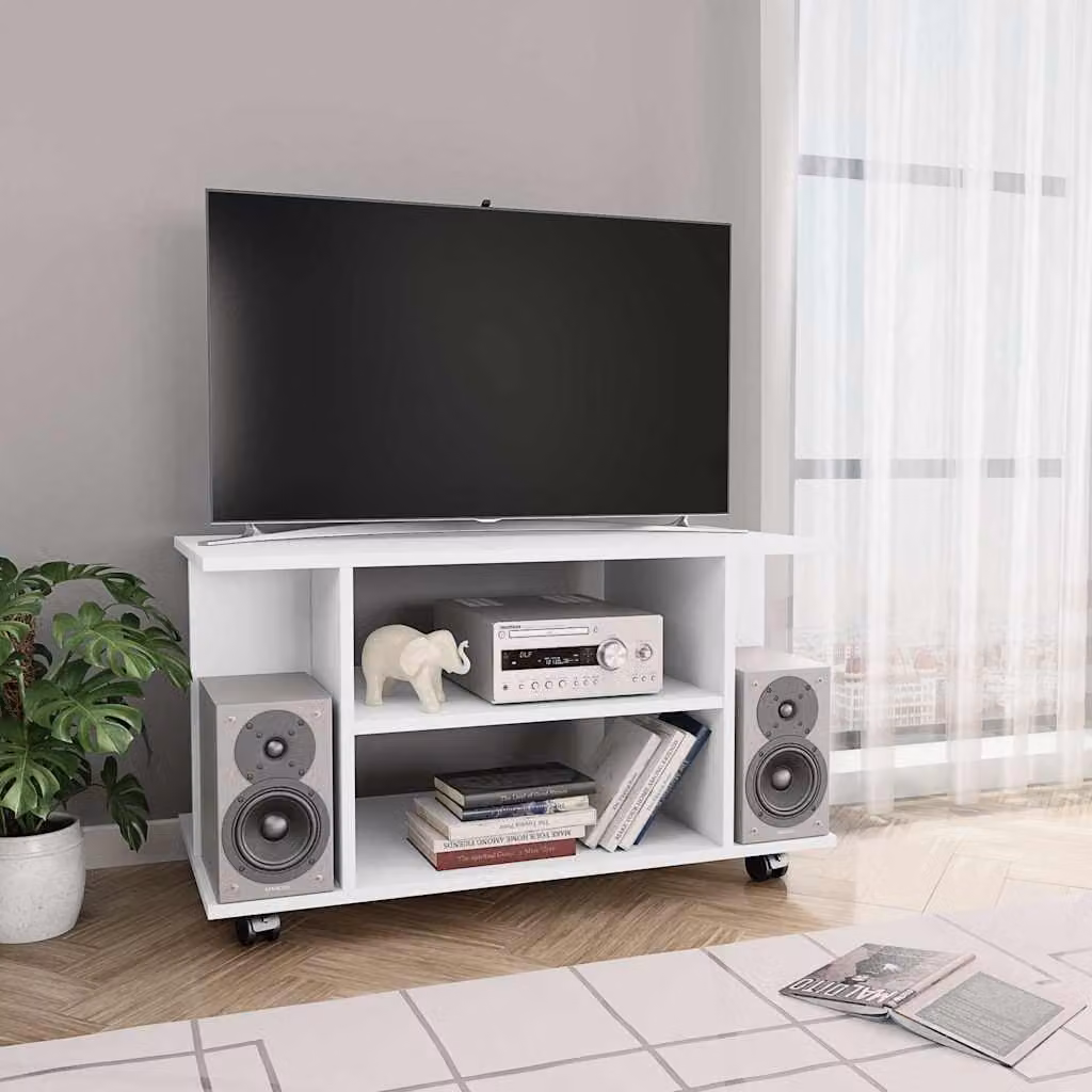 Mobile TV con ruote vidaXL in legno multistrato bianco L: 80 cm, P: 40 cm, H: 45 cm