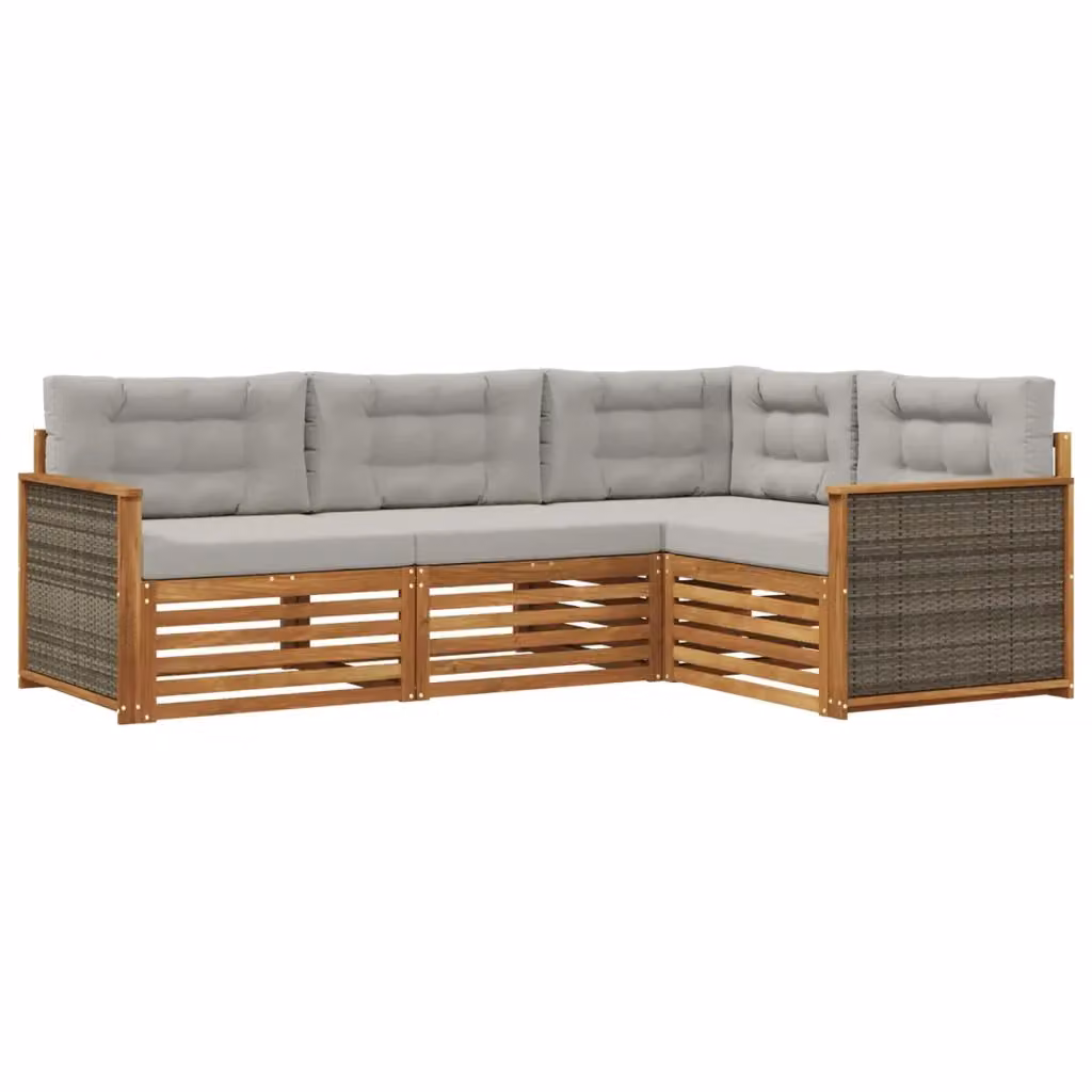 Set di divani da esterno vidaXL a forma di L in legno di acacia con cuscini beige e grigi – 2