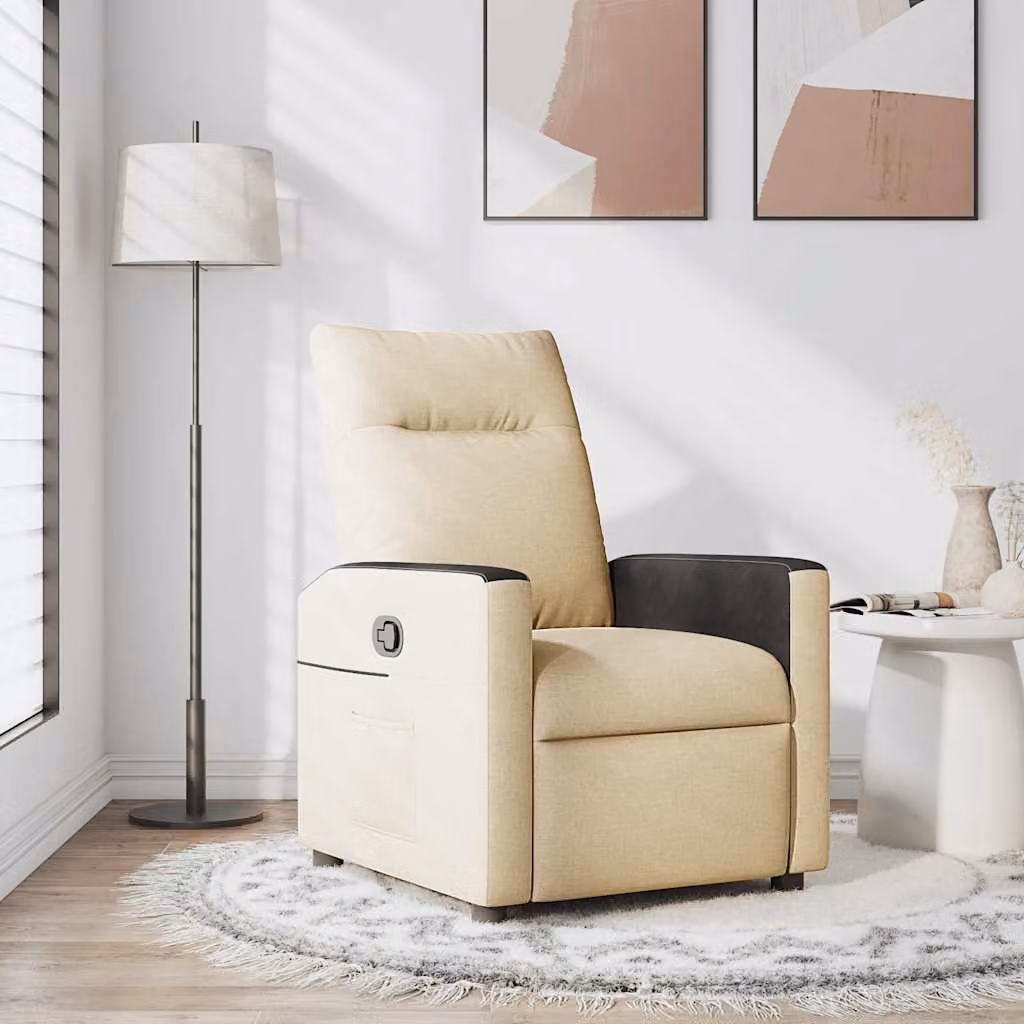 vidaXL Poltrona Reclinabile Relax in Tessuto con Braccioli, Beige e Nero, L/P/H: 86 x 47 x 69 cm