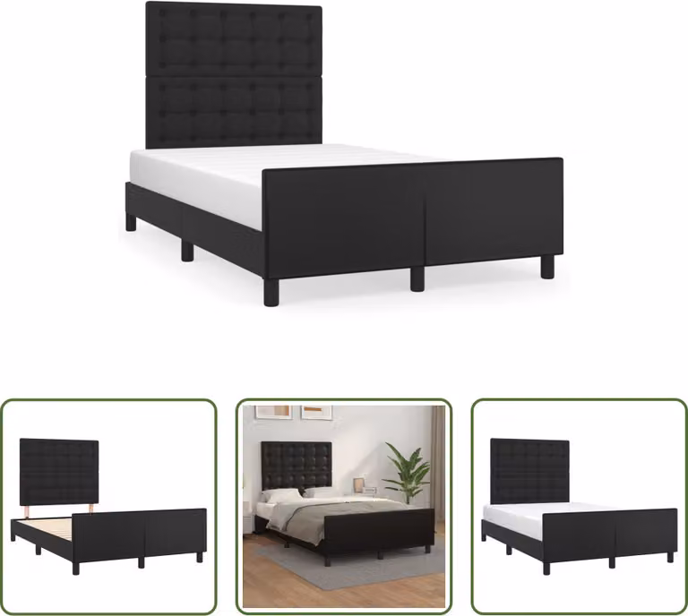 The Living Store Giroletto con testiera nero 120x190 cm in ecopelle