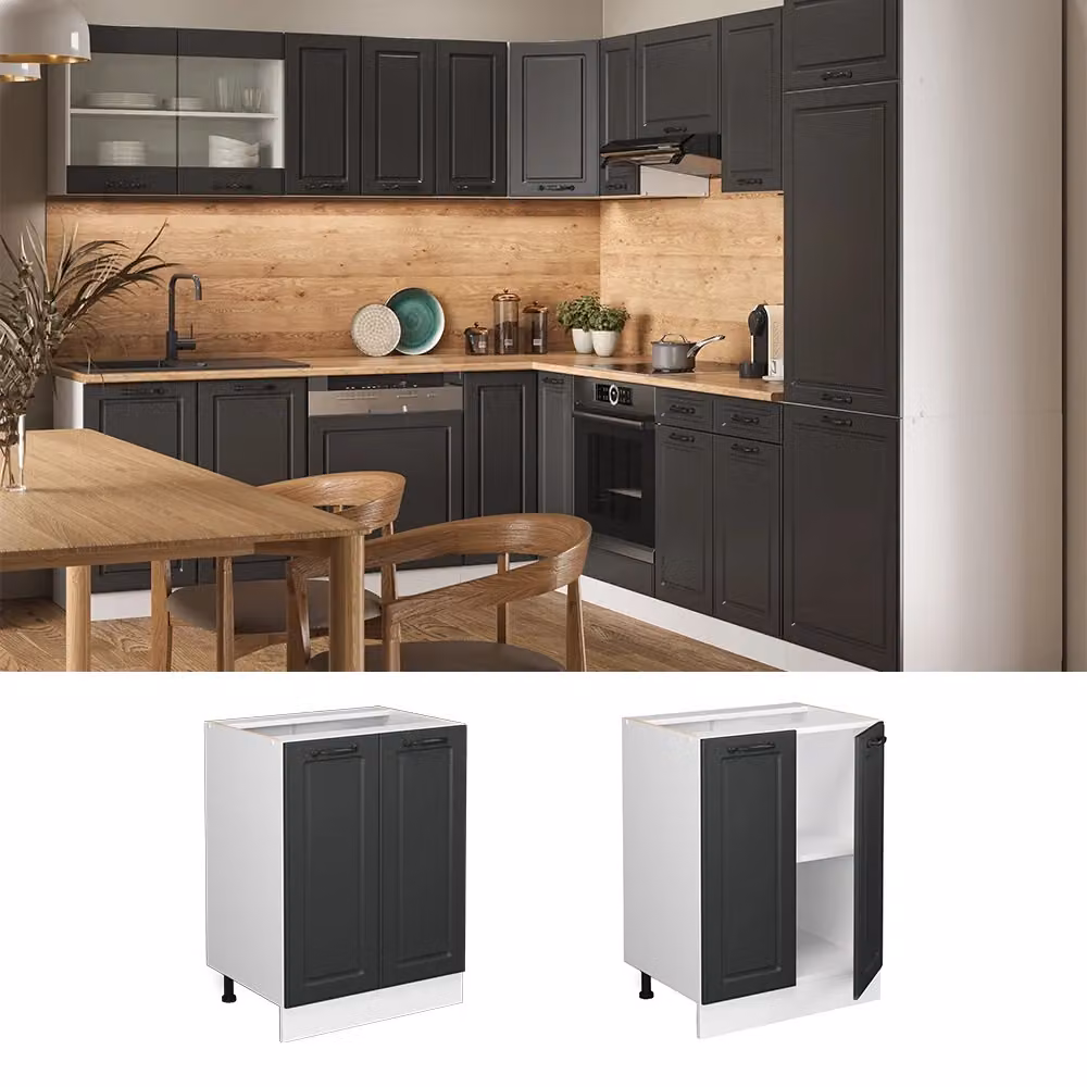 Mobiletto base cucina Vicco R-Line in stile rustico, colore antracite e bianco, L: 60 cm – 2
