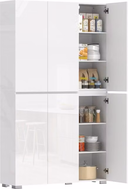 Buffet haut cuisine armoire de cuisine à haute brillance 6 portes à fermeture douce étagères réglables blanc