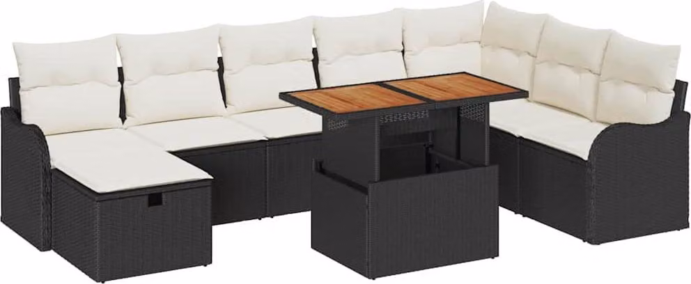 Set Divano da Giardino 9 pcs Nero polyrattan